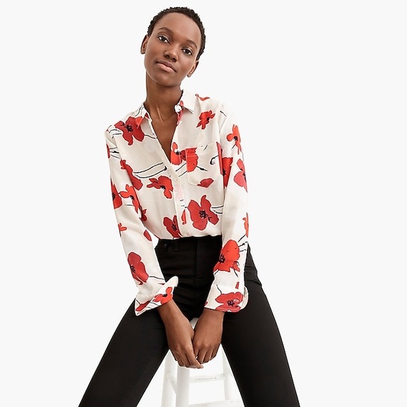 J. Crew Tops - NWT J. CREW Poppy Print Silk Shirt Sz 6 J. Crew Tops - NWT J. CREW Poppy Print Silk Shirt Sz 6
